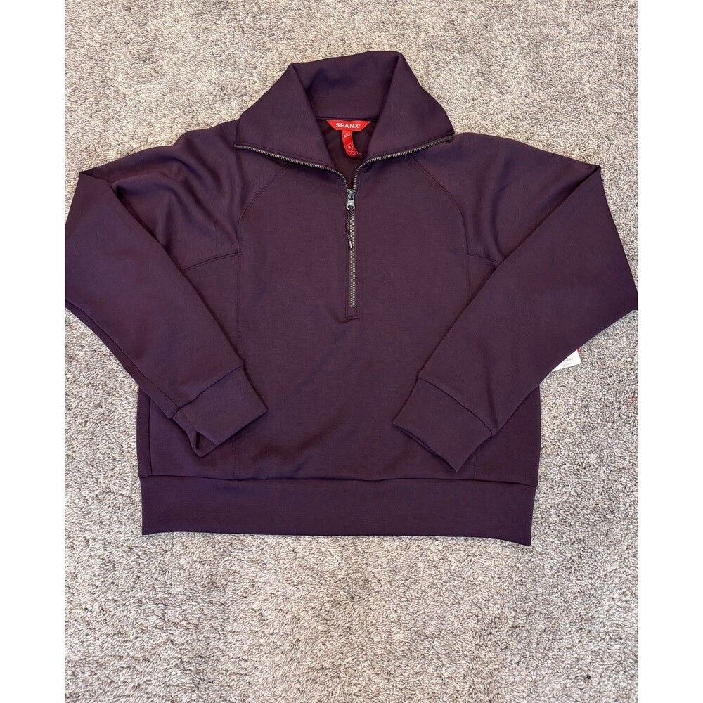 NWT SPANX AirEssentials Half Zip Sweatshirt (M) rich purple travel comfort